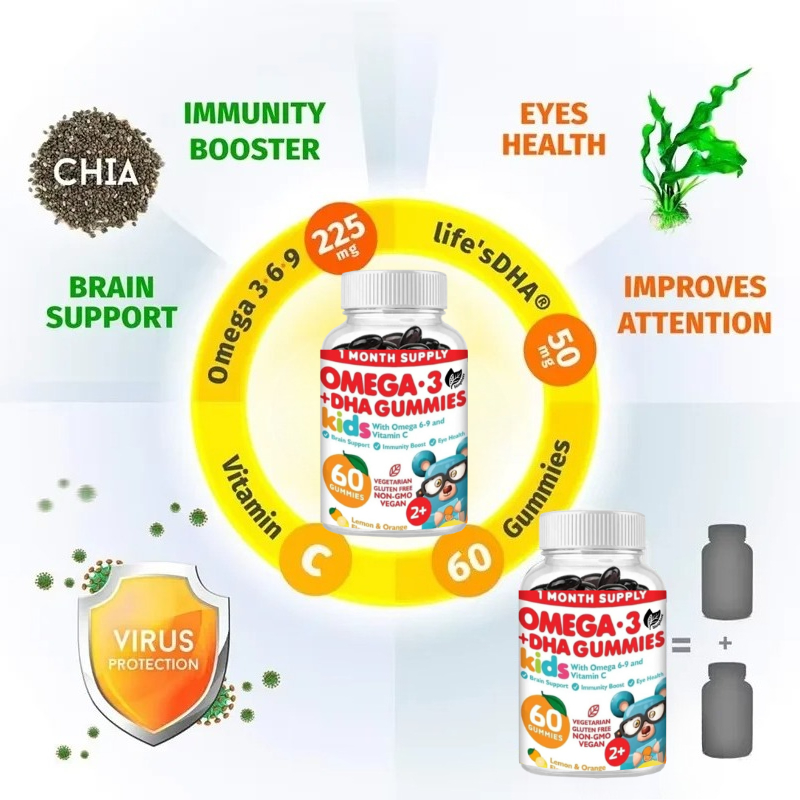 Omega 3 Fish Oil - Omega 3 Vegetarian Gummies, Cocok untuk